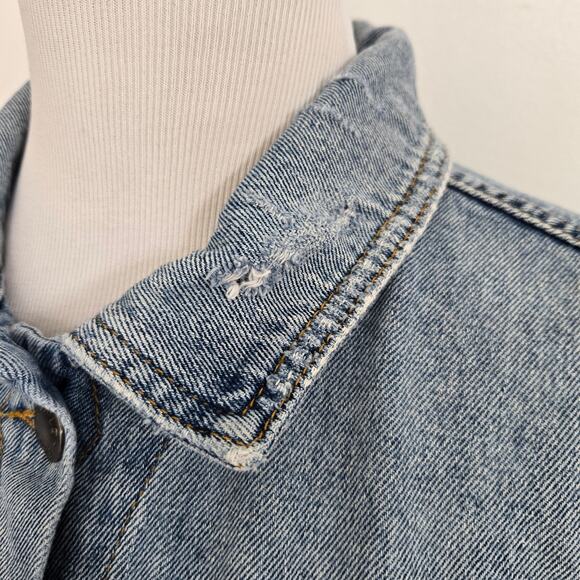 Free People Grunge Distressed Cropped Denim Trucker Jacket Raw Hem Women Largeg - Picture 5 of 13